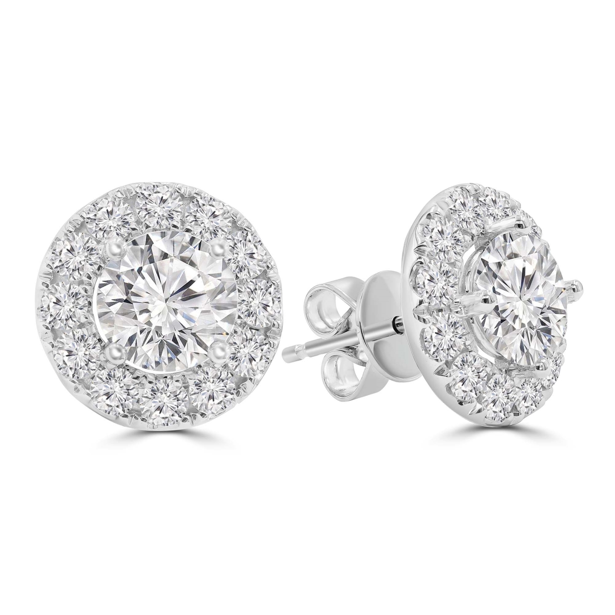 MD250398 3.25 CTW Round Lab Created Diamond Halo Stud Earrings - 18K White Gold