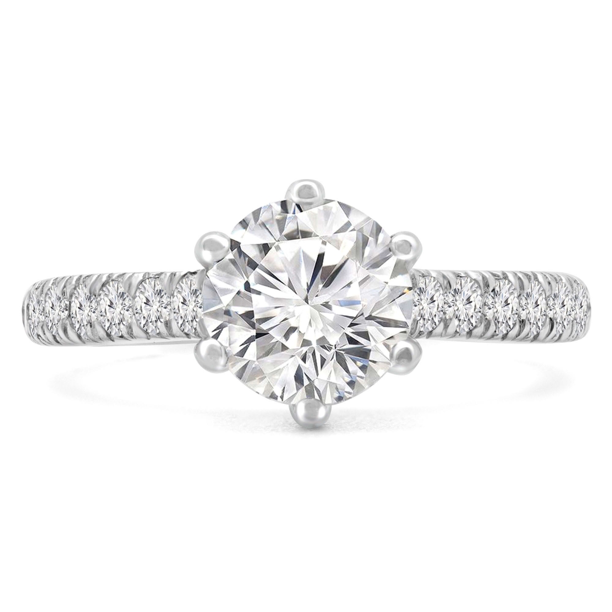 MD250021-3 1.9 CTW Round Lab Created Diamond Tapered 6-Prong Solitaire with Accents Engagement Ring - 14K White Gold - Size 3