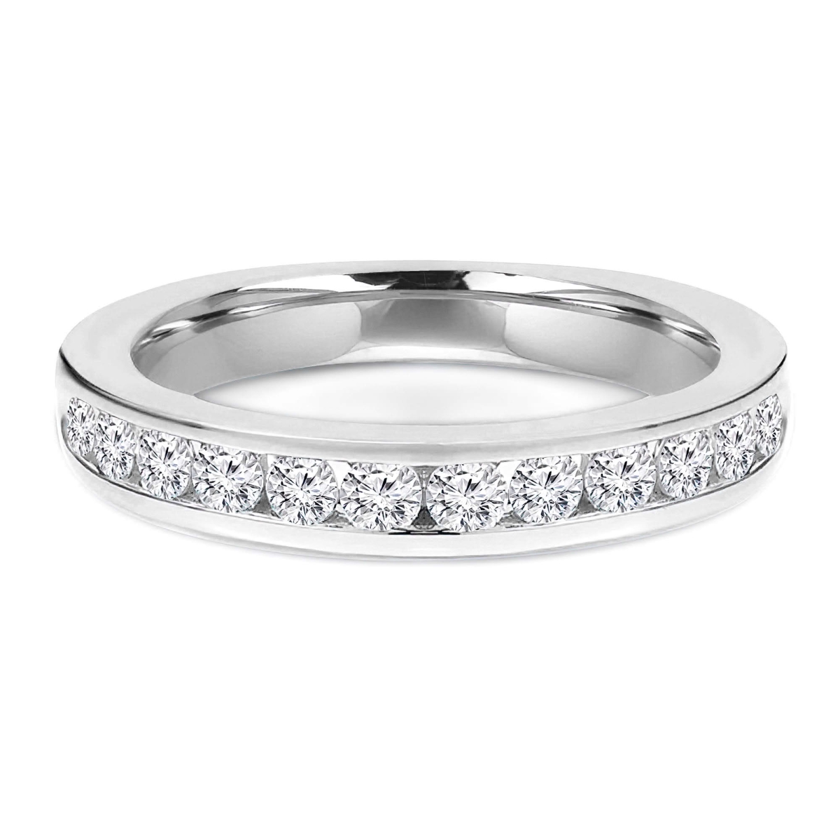 MD250042-4.5 0.33 CTW Round Lab Created Diamond Channel Set Semi-Eternity Anniversary Wedding Band Ring - 14K White Gold - Size 4.5