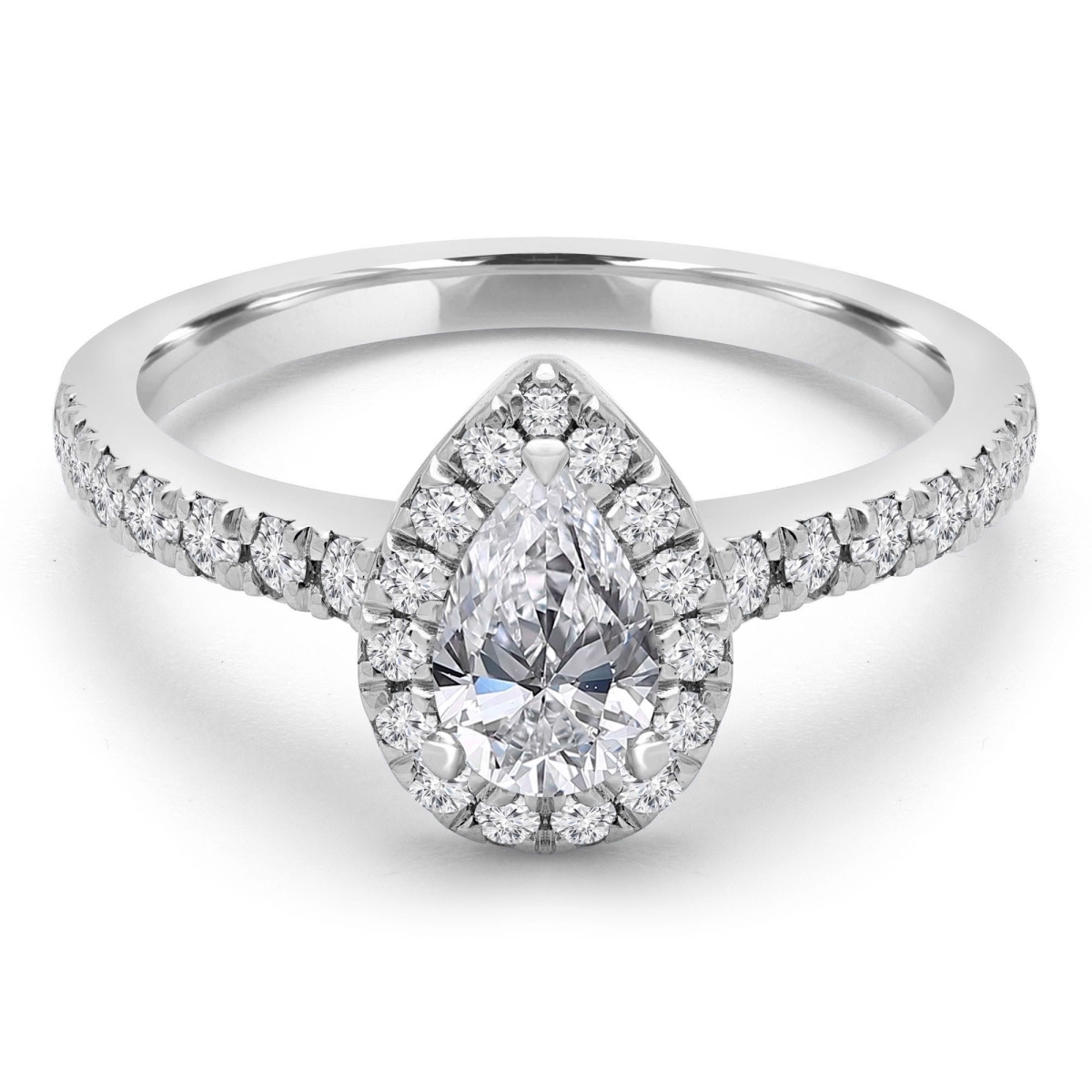 MD250037-8 0.66 CTW Pear Diamond Open Bridge Halo Engagement Ring with Accents - 14K White Gold - Size 8