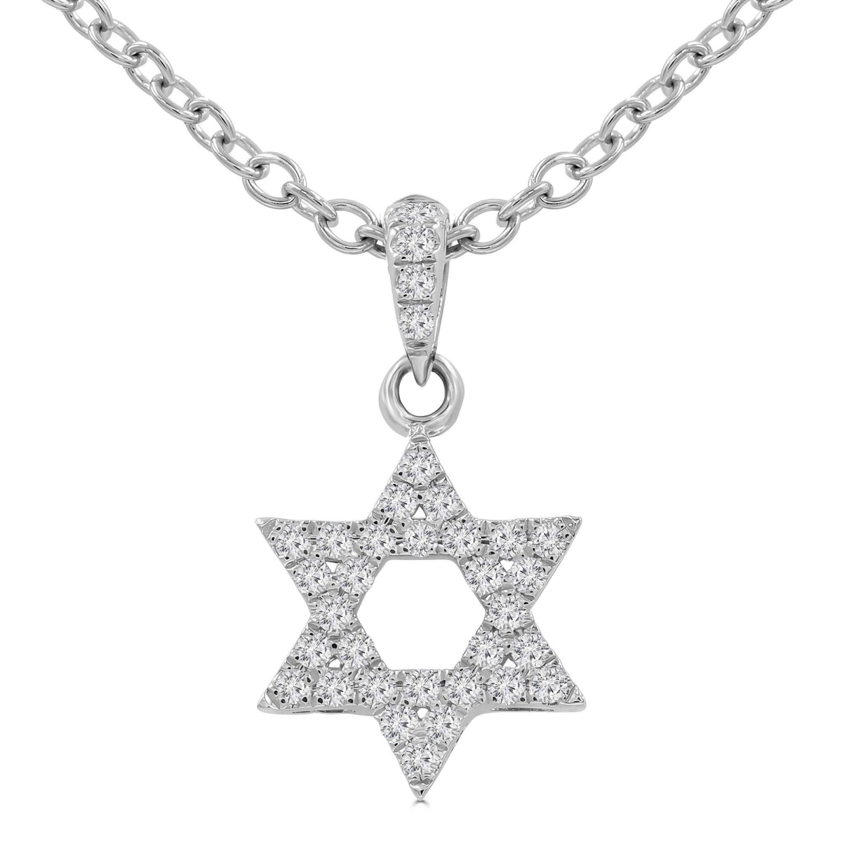 MD250354 0.1 CTW Round Diamond Star of David Symbolic Pendant Necklace - 18K White Gold