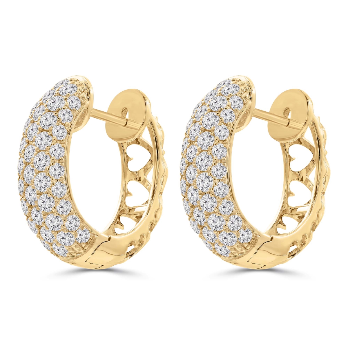 MD250355 1.75 CTW Round Diamond 5-Row Oval Huggie Earrings - 18K Yellow Gold