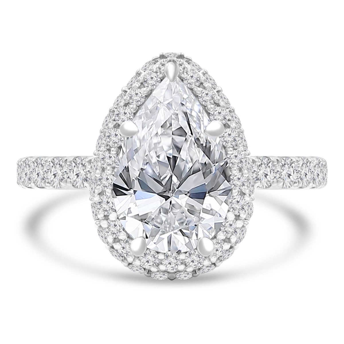 MD250290-9 2.5 CTW Pear Lab Created Diamond Rollover Halo Engagement Ring with Accents - 14K White Gold - Size 9