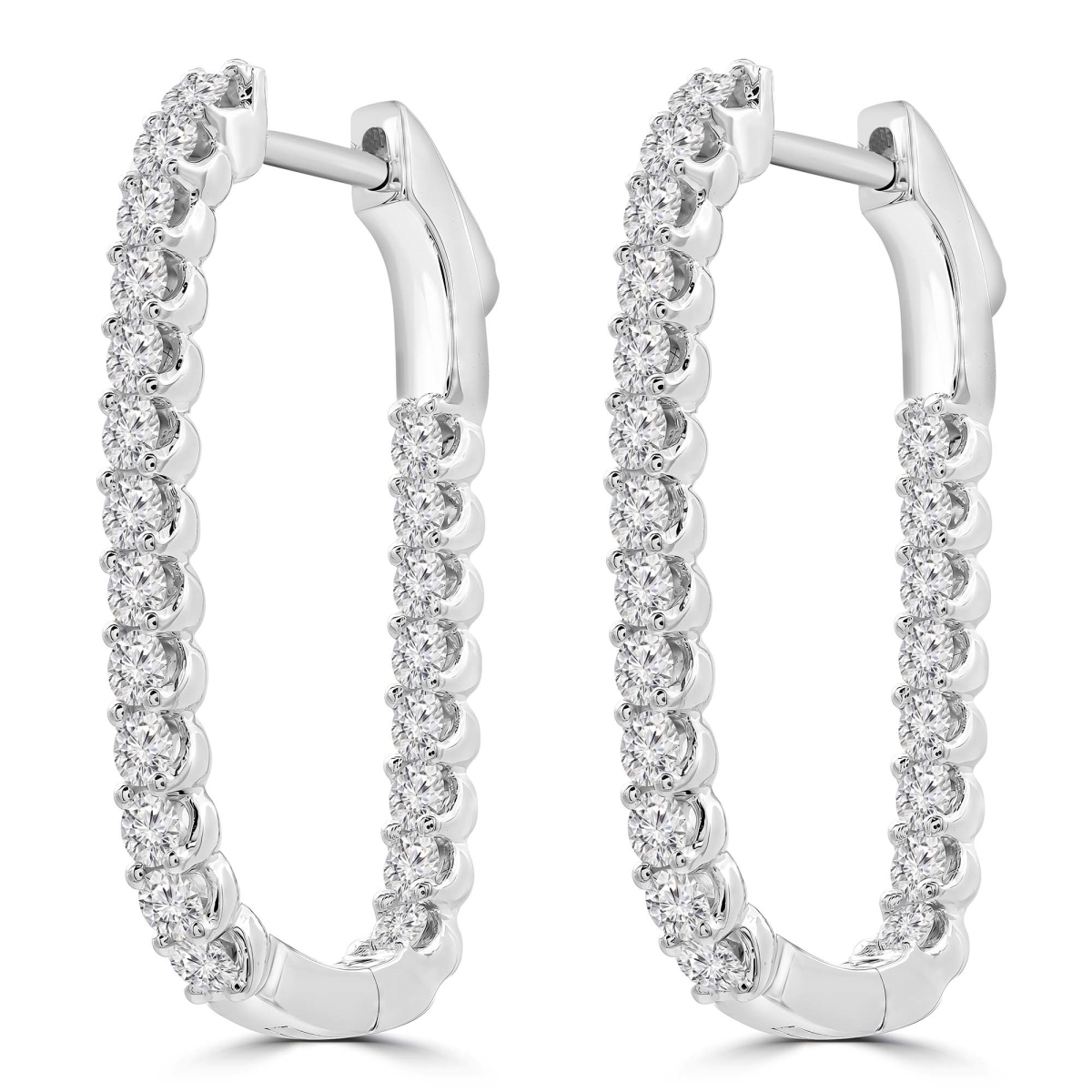 MD250383 1.37 CTW Round Diamond Oval Inside Outside Hoop Earrings - 18K White Gold