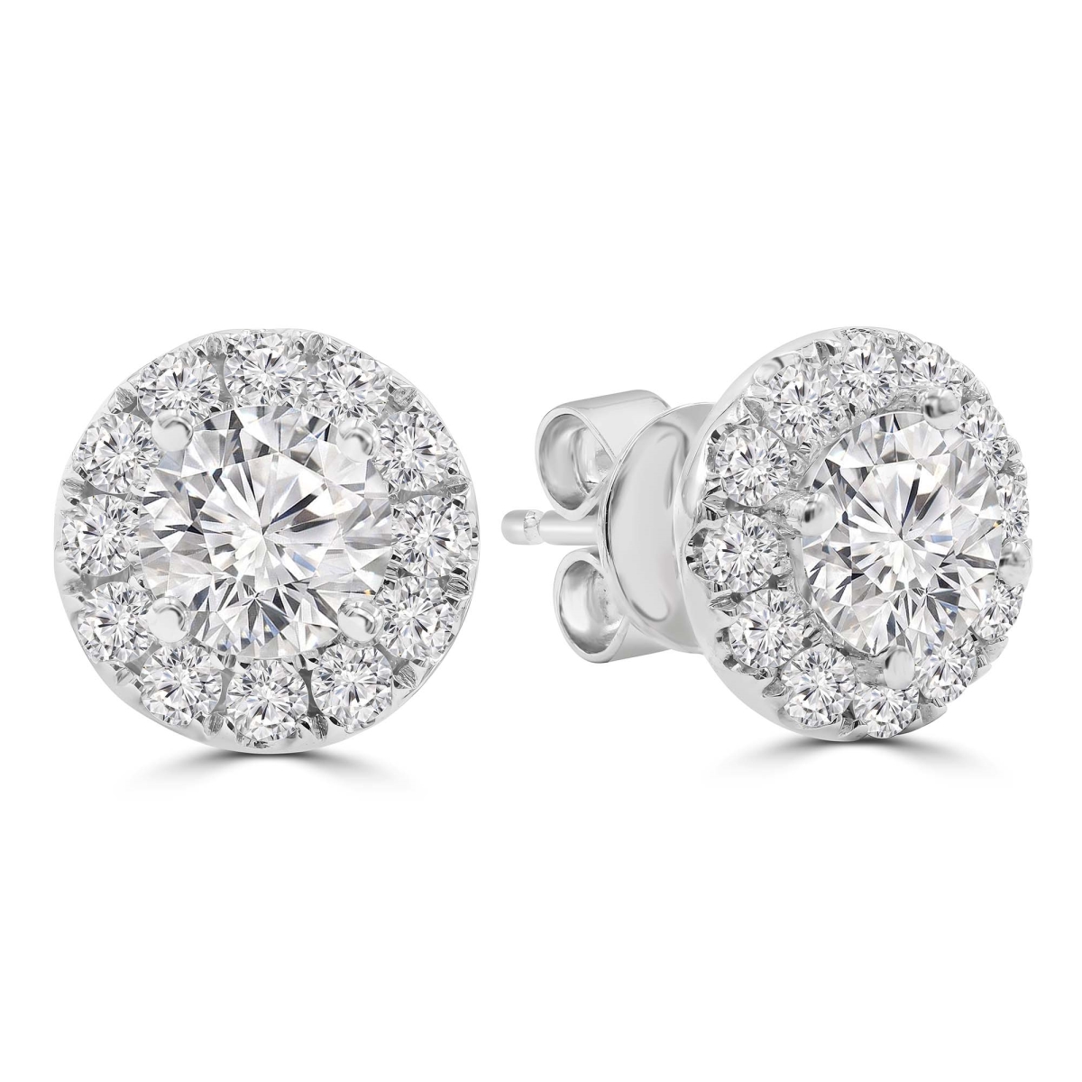MD250396 1.6 CTW Round Lab Created Diamond Halo Stud Earrings - 18K White Gold