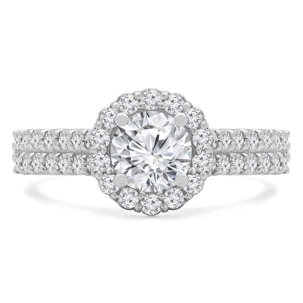 MD240448-P 1.33 CTW Round Lab Created Diamond Vintage Two-Row Floral Halo Engagement Ring with Accents - 14K White Gold - Size 4 to 9