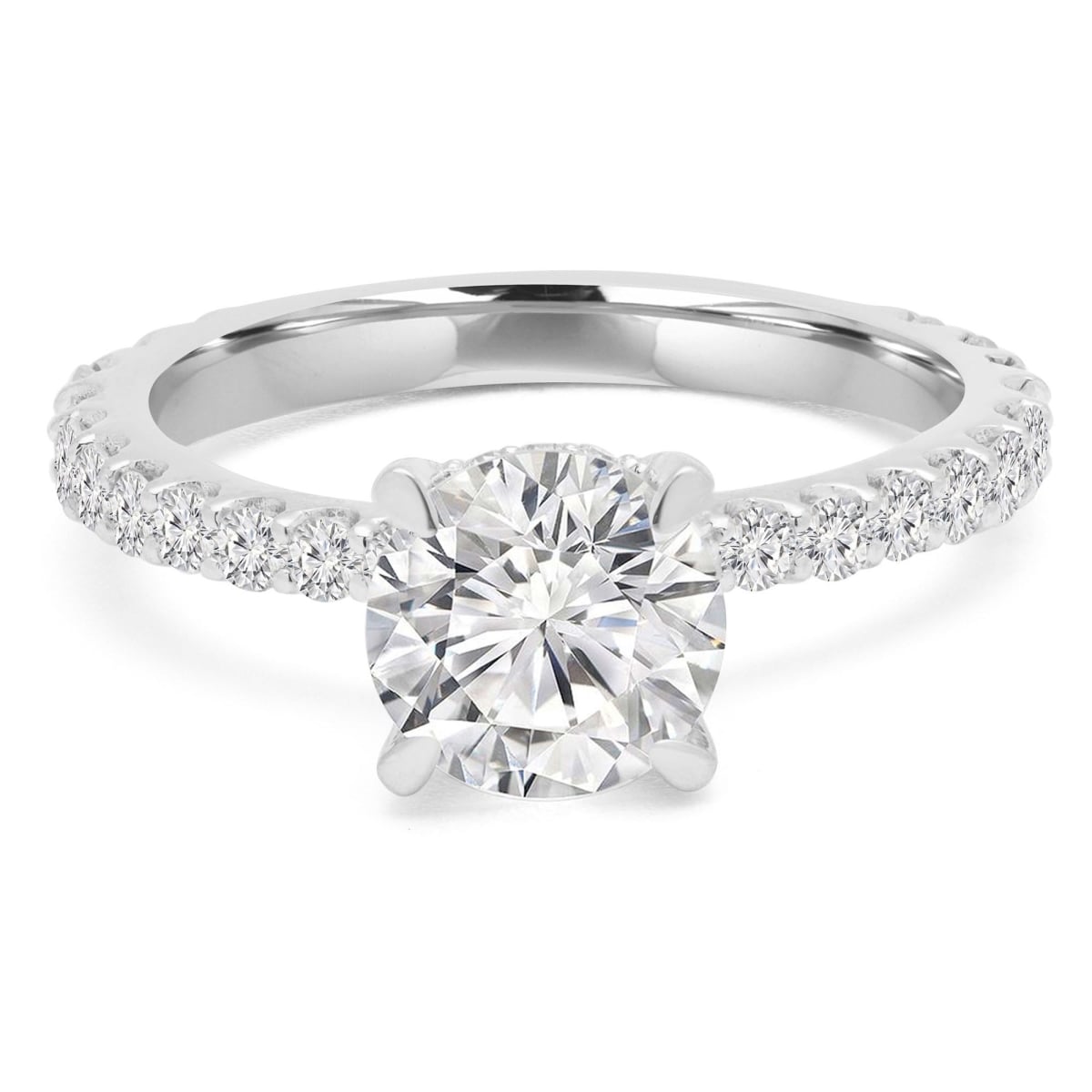 MD240456-8 1.75 CTW Round Lab Created Diamond Shared Prong Hidden Halo Solitaire with Accents Engagement Ring - 14K White Gold - Size 8