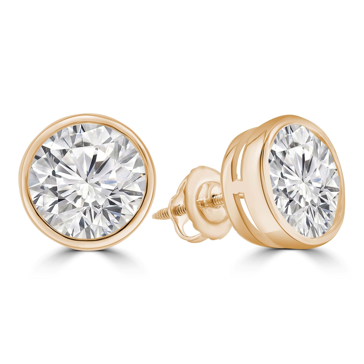 MD250141 4.05 CTW Round Lab Created Diamond Bezel Set Stud Earrings - 14K Yellow Gold