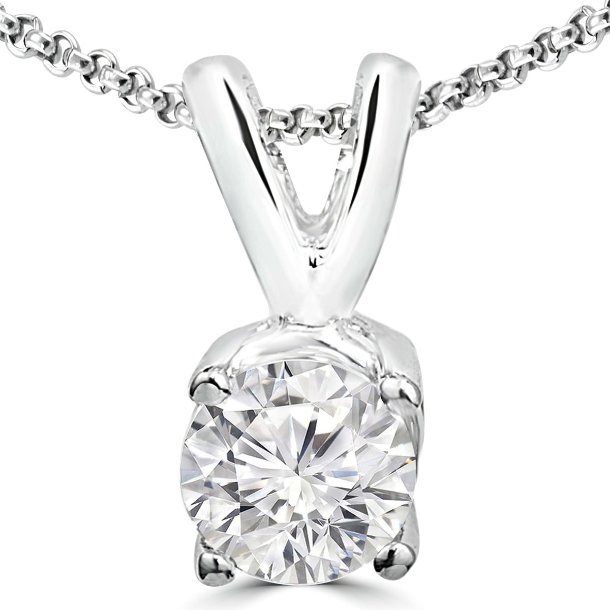 MD250122 0.5 CTW Round Lab Created Diamond 4-Prong Solitaire Pendant Necklace - 14K White Gold