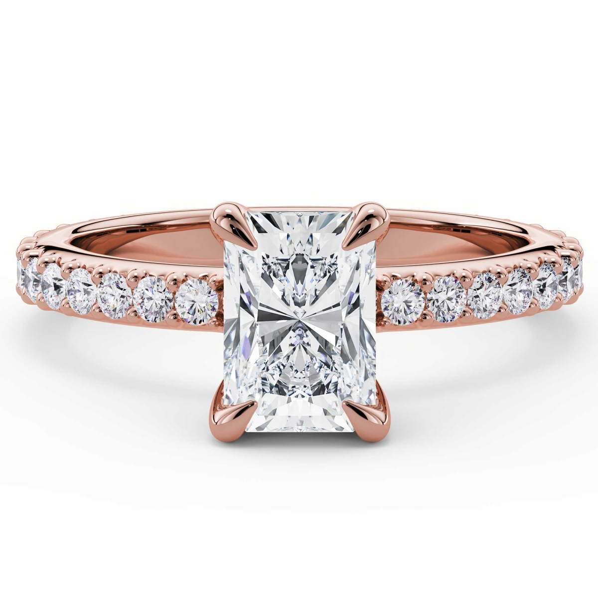 MD250182-6 2.1 CTW Radiant Lab Created Diamond Hidden Halo Solitaire with Accents Engagement Ring - 14K Rose Gold - Size 6