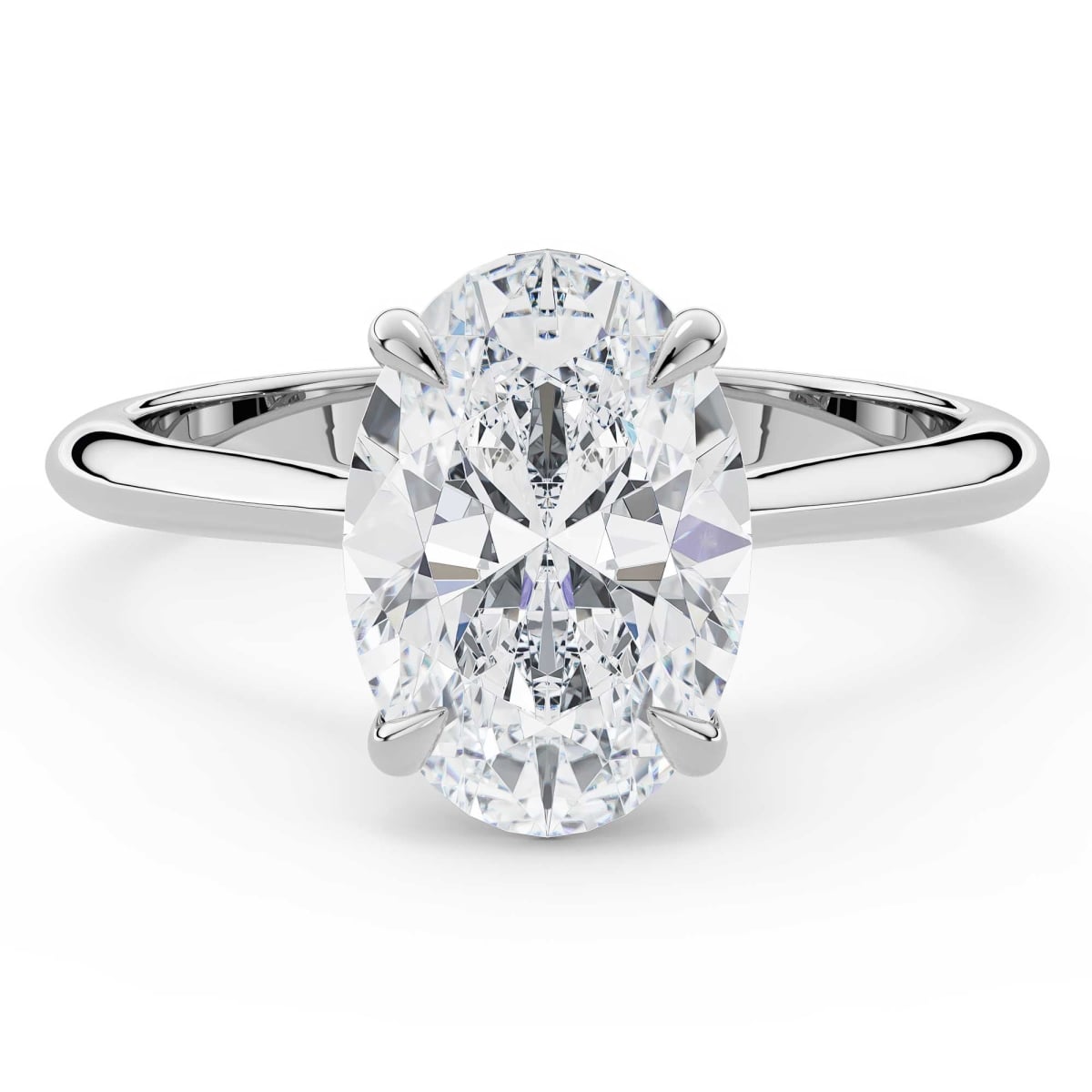 MD250172-4.5 3.25 CTW Oval Lab Created Diamond Cathedral Solitaire Engagement Ring - 14K White Gold - Size 4.5