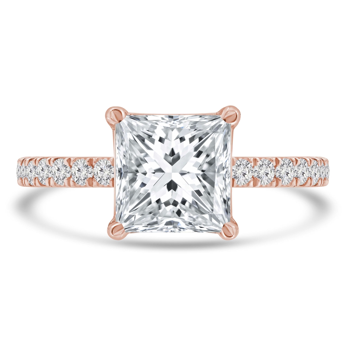 MD250235-3 3.14 CTW Princess Diamond Solitaire with Accents Engagement Ring - 14K Rose Gold - Size 3