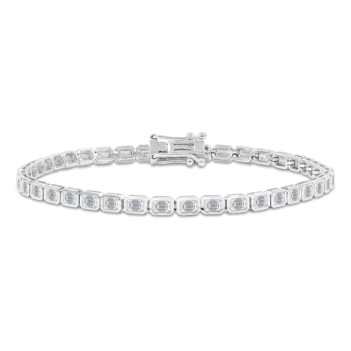 MD250323 3.87 CTW Emerald Lab Created Diamond Bezel Set Tennis Bracelet - 14K White Gold