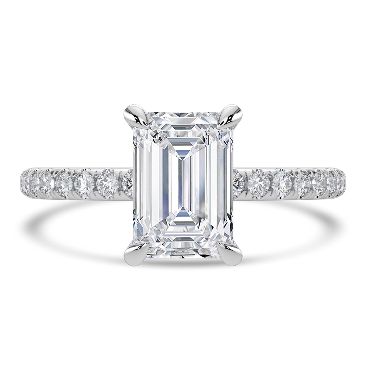 MD250196-7.5 2.75 CTW Emerald Lab Created Diamond Hidden Halo Solitaire with Accents Engagement Ring - 14K White Gold - Size 7.5