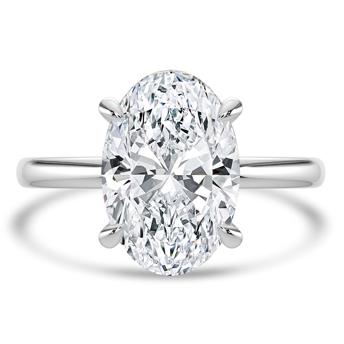 MD250409-4 3.2 CTW Oval Lab Created Diamond High Set Hidden Halo Solitaire with Accents Engagement Ring - 14K White Gold - Size 4