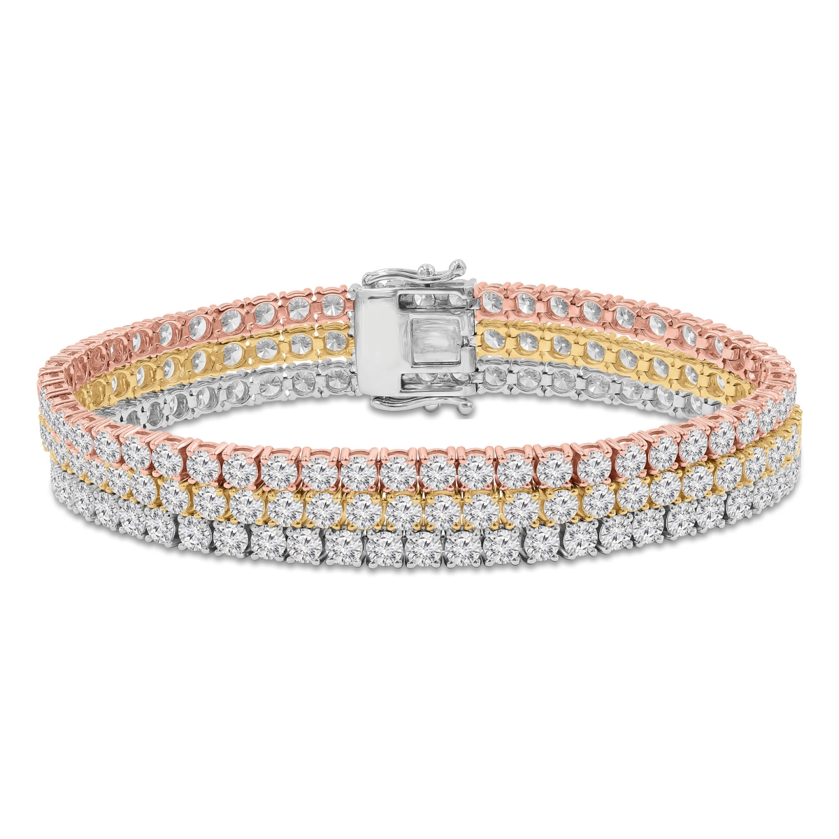 MD250324 19.6 CTW Round Lab Created Diamond Three-Row Tennis Bracelet - 14K Three-Tone Gold
