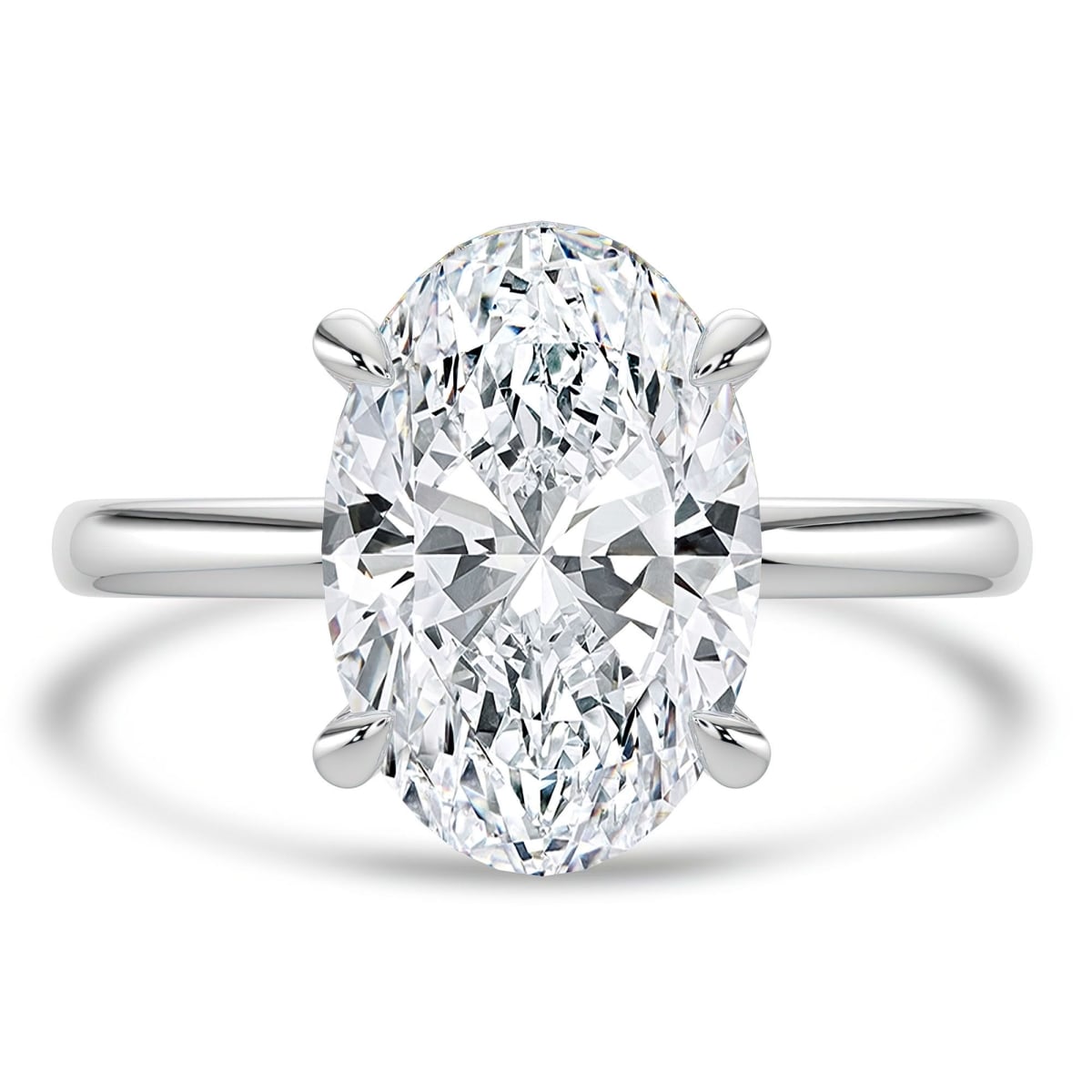 MD250409-4.5 3.2 CTW Oval Lab Created Diamond High Set Hidden Halo Solitaire with Accents Engagement Ring - 14K White Gold - Size 4.5
