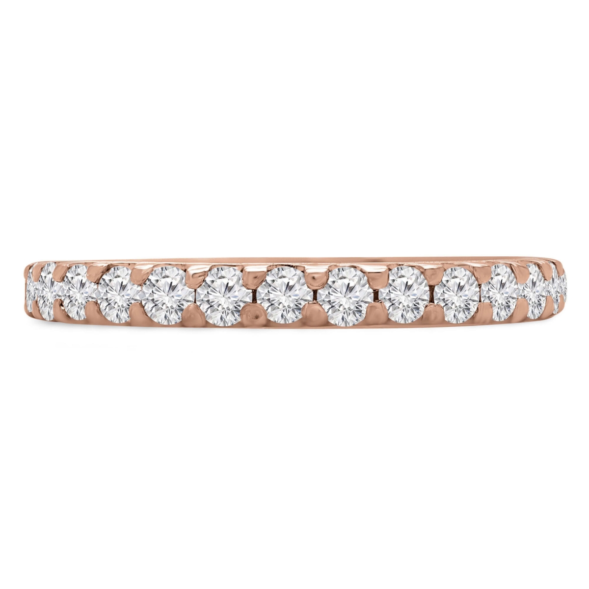 MD250218-9 0.8 CTW Round Lab Created Diamond 3 by 4 Way Shared-Prong Semi-Eternity Anniversary Wedding Band Ring - 14K Rose Gold - Size 9