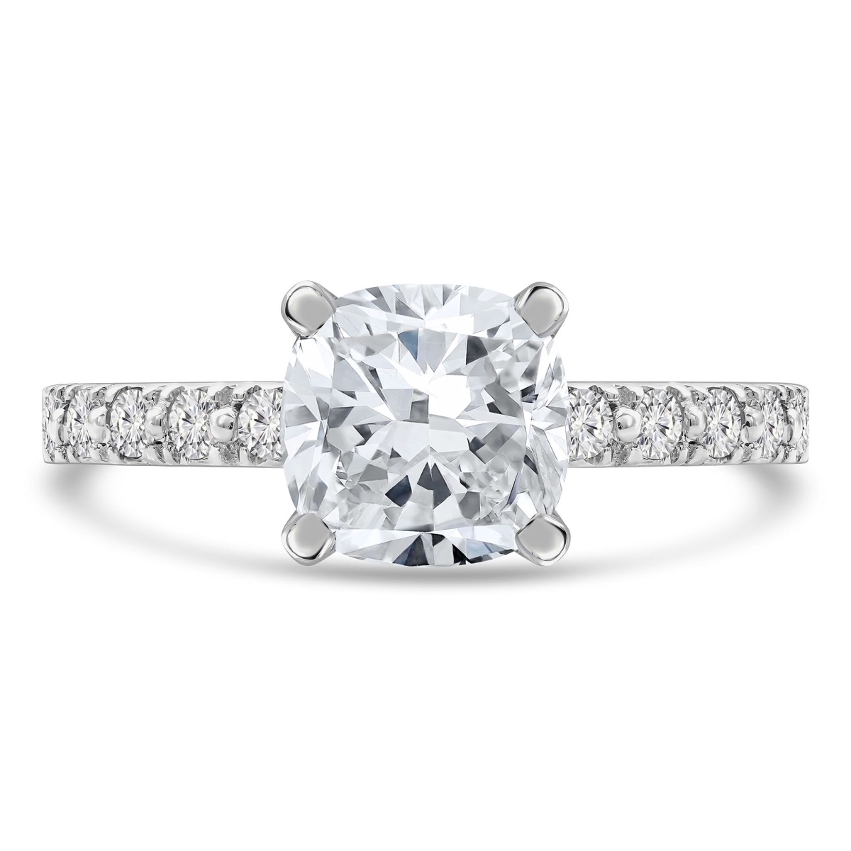 MD250232-9 1.66 CTW Cushion Diamond Solitaire with Accents Engagement Ring - 14K White Gold - Size 9
