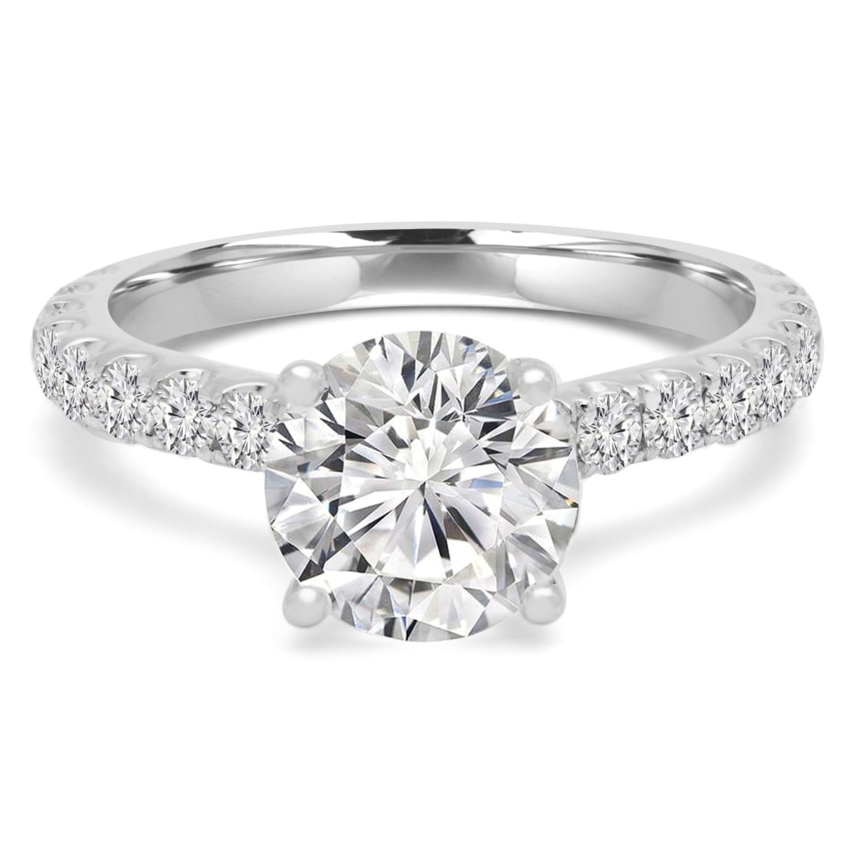 MD240452-4.5 2.87 CTW Round Lab Created Diamond Cathedral Solitaire with Accents Engagement Ring - 14K White Gold - Size 4.5