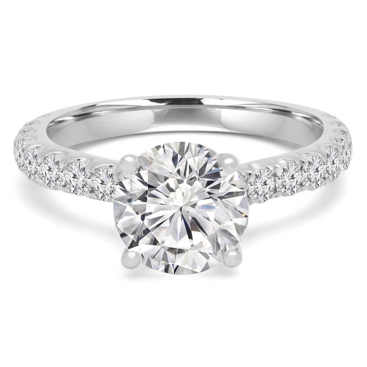 MD240452-6 2.87 CTW Round Lab Created Diamond Cathedral Solitaire with Accents Engagement Ring - 14K White Gold - Size 6