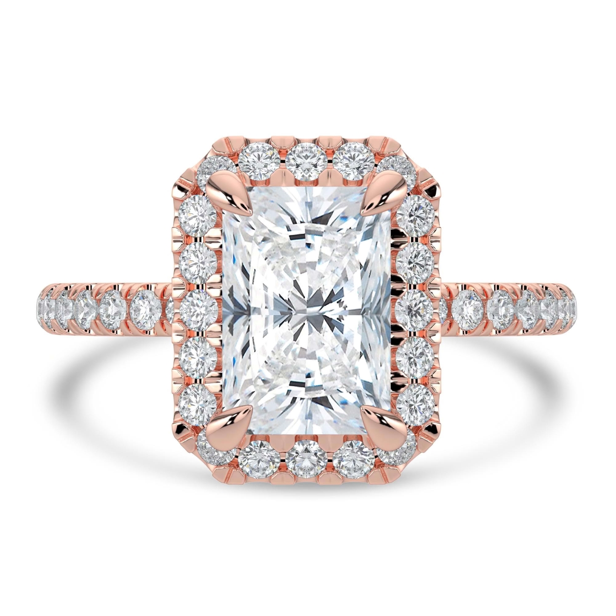 MD250183-4 2.5 CTW Radiant Lab Created Diamond Halo Engagement Ring - 14K Rose Gold - Size 4