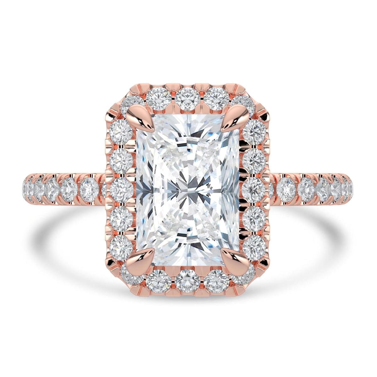 MD250183-9 2.5 CTW Radiant Lab Created Diamond Halo Engagement Ring - 14K Rose Gold - Size 9