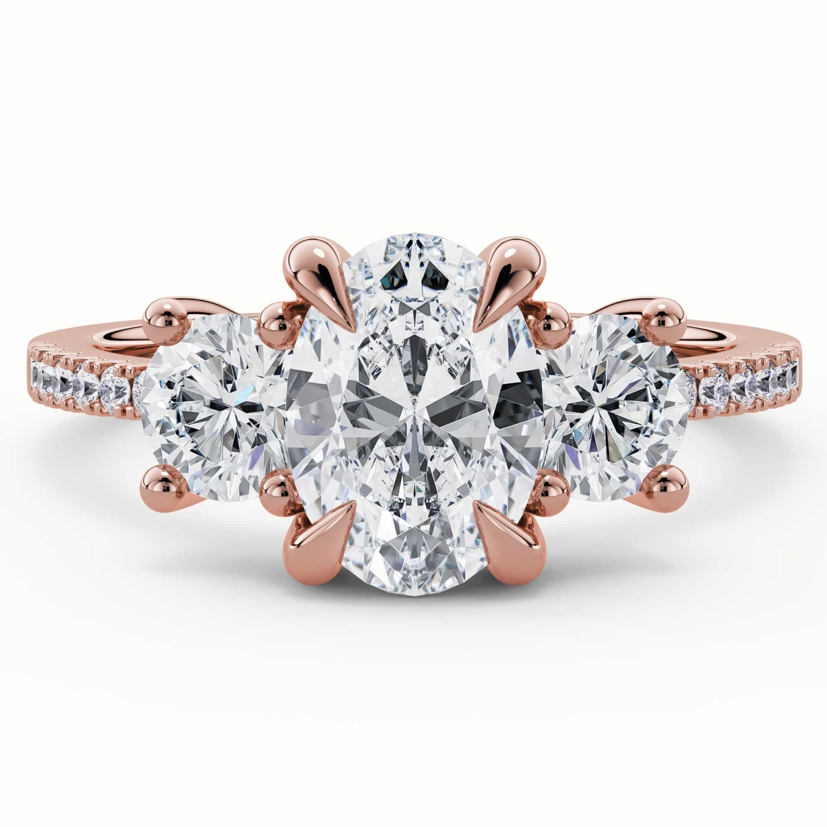 MD250185-P 3.37 CTW Oval Lab Created Diamond Three-Stone Engagement Ring with Accents - 14K Rose Gold - Size 4 to 9