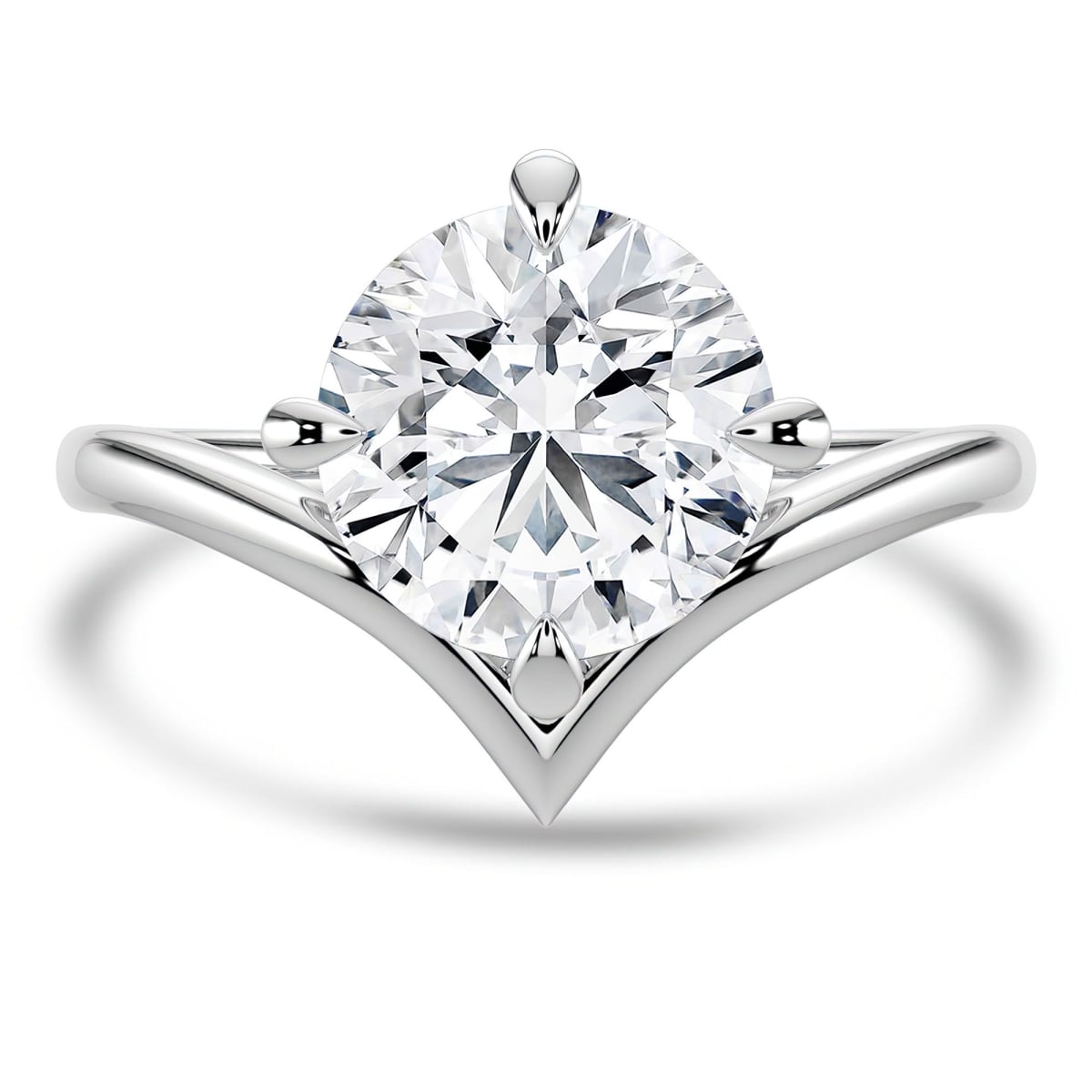 MD250241-8 2.6 CTW Round Lab Created Diamond Offset Chevron Solitaire Engagement Ring - 14K White Gold - Size 8