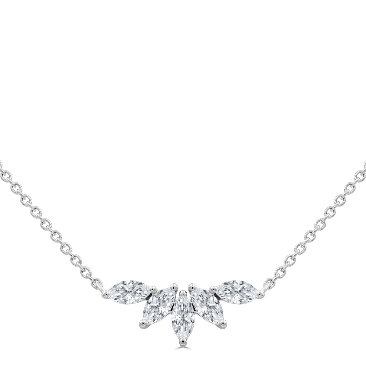 MD250303 0.5 CTW Marquise Lab Created Diamond Five-Stone Necklace - 14K White Gold