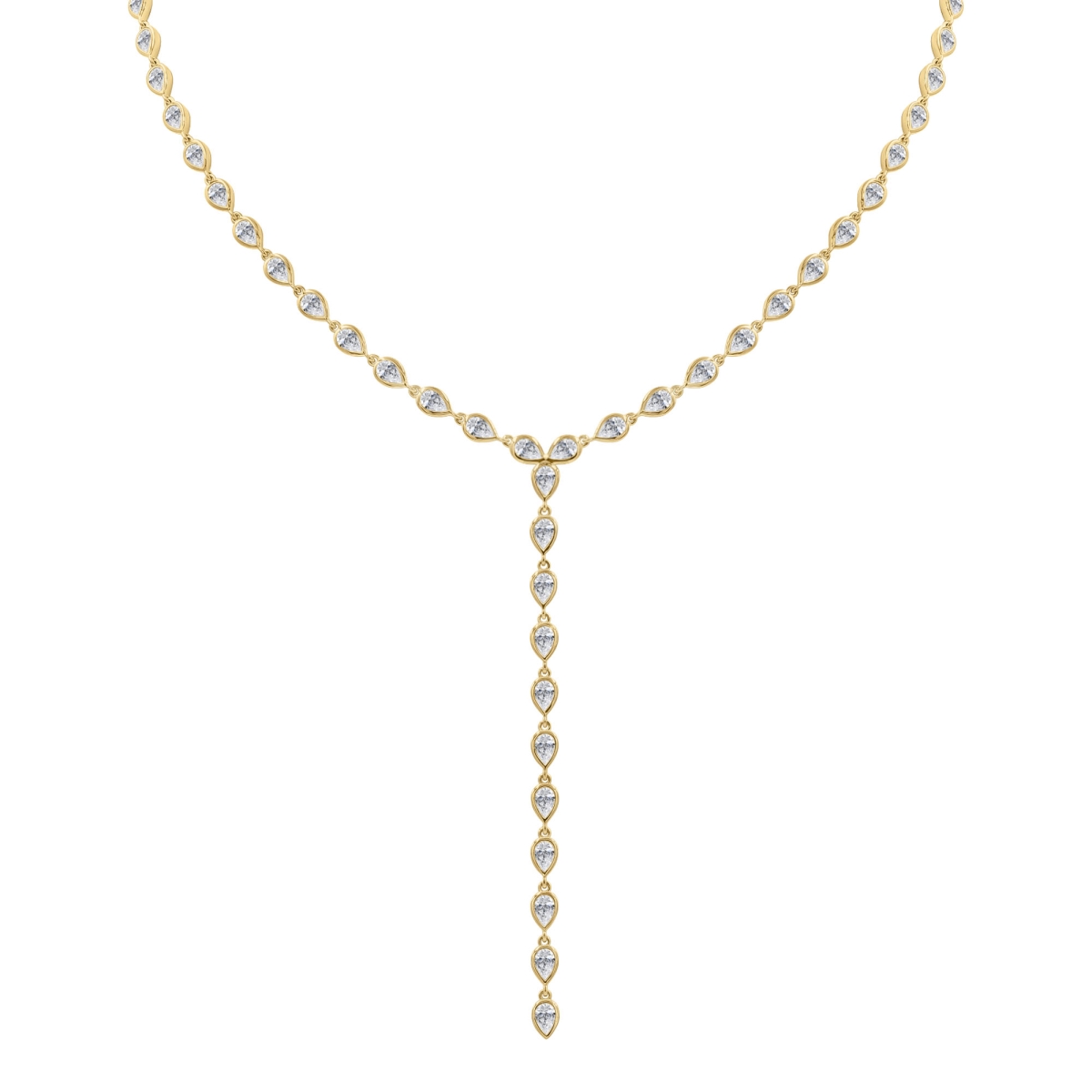 MD250312 7.4 CTW Pear Lab Created Diamond Bezel Set Y Tennis Necklace - 14K Yellow Gold