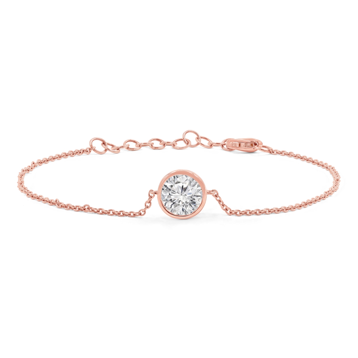 MD250327 1.05 CTW Round Lab Created Diamond Bezel Set Solitaire Chain Bracelet - 14K Rose Gold