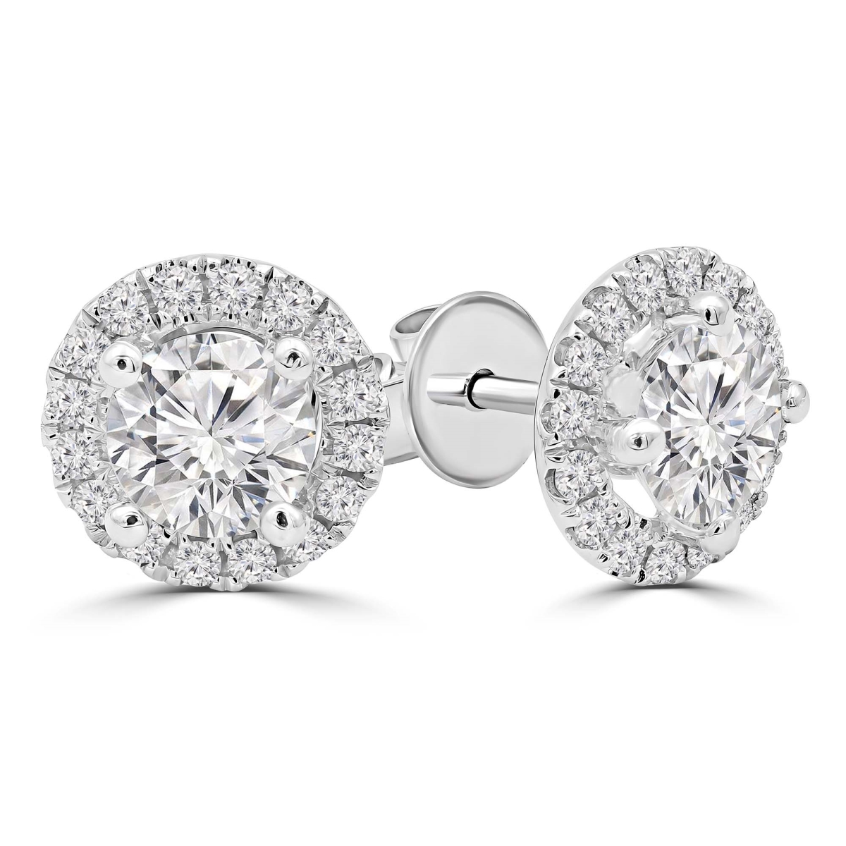 MD250331 0.9 CTW Round Lab Created Diamond Halo Stud Earrings - 18K White Gold