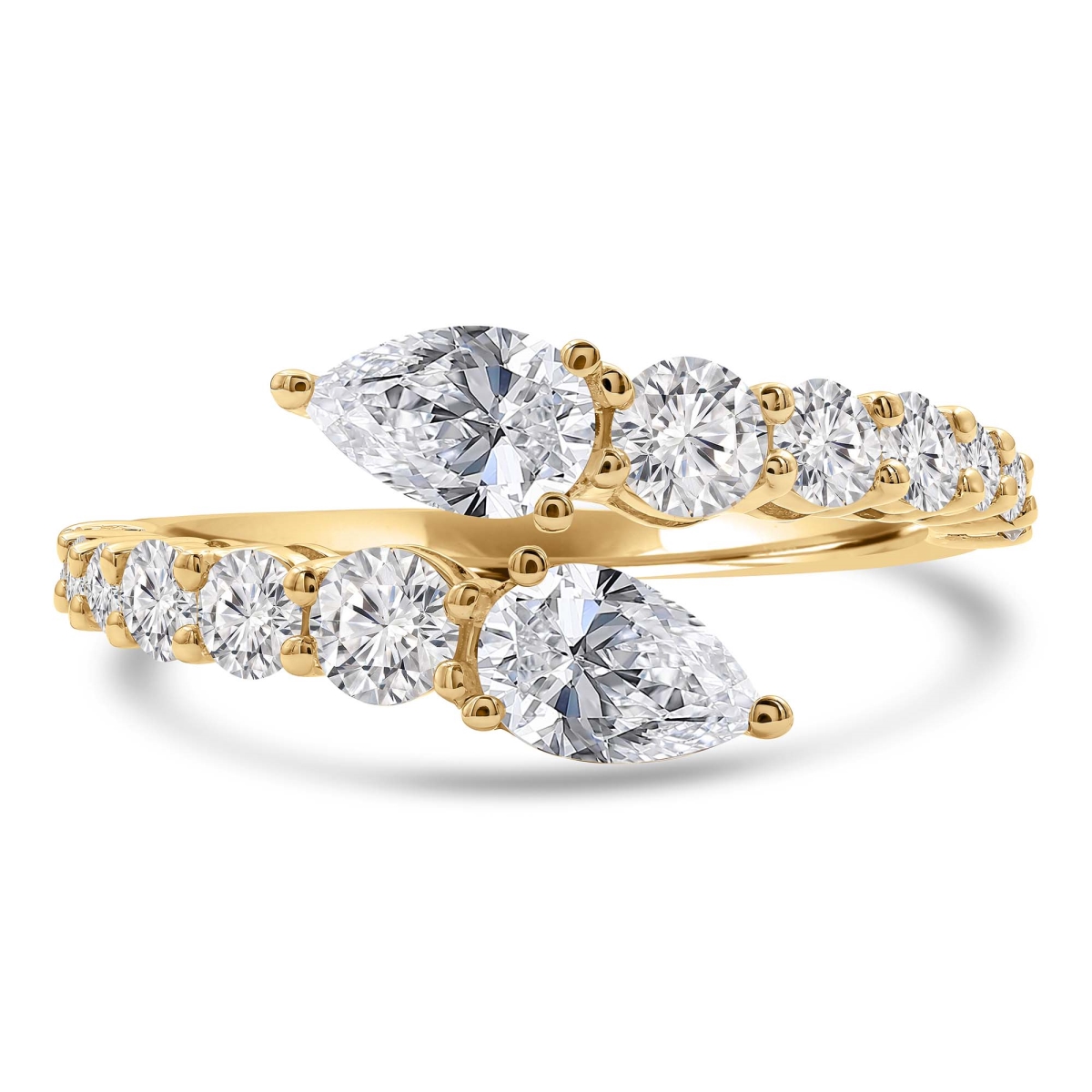 MD250262-3.5 1.66 CTW Pear Lab Created Diamond Dual Center Open Bypass Cocktail Ring - 14K Yellow Gold - Size 3.5