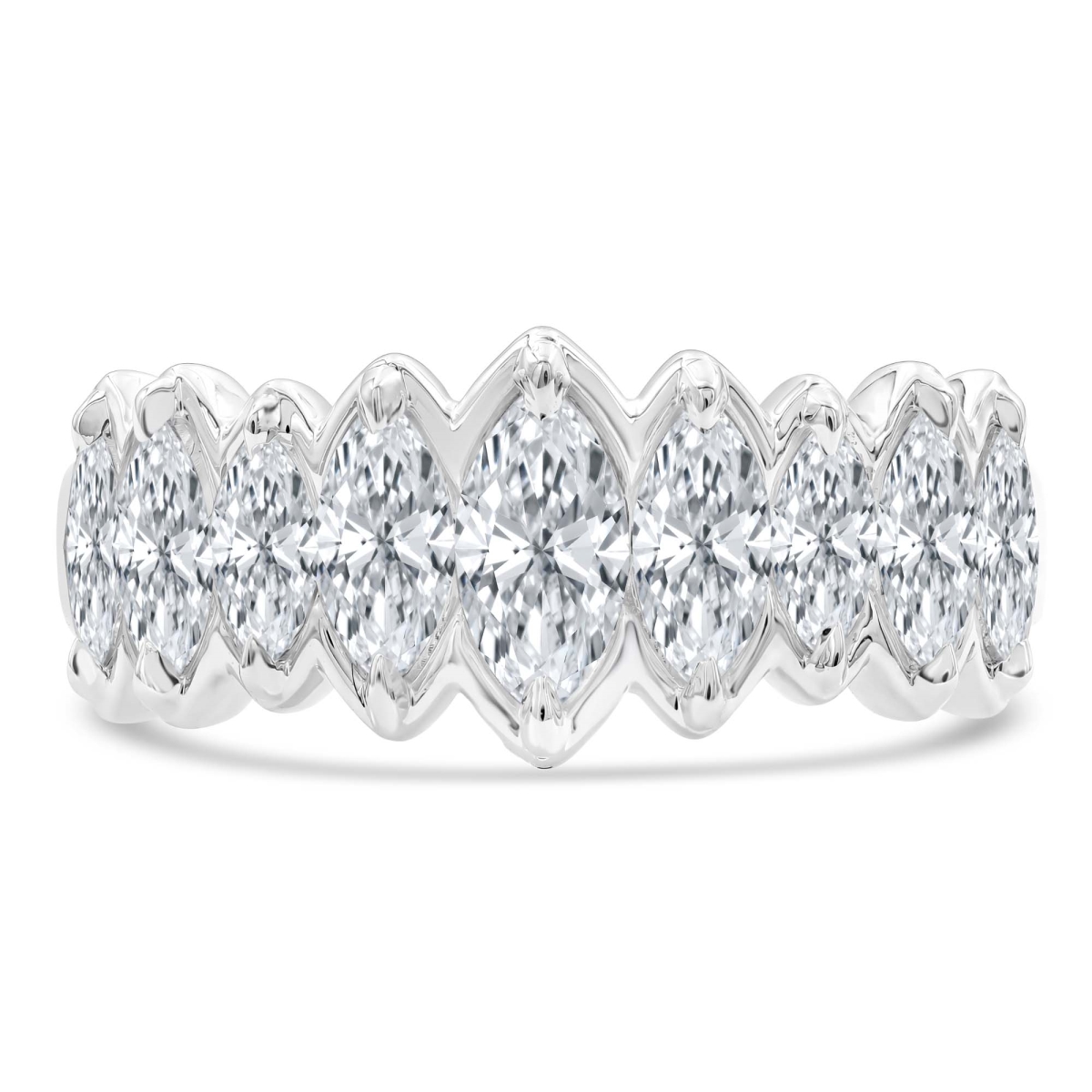 MD250252-7.5 1.6 CTW Marquise Lab Created Diamond Half Bezel Set Cocktail Ring - 14K White Gold - Size 7.5