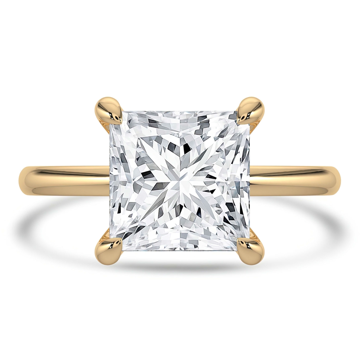 MD250408-4.5 2.9 CTW Princess Lab Created Diamond Hidden Halo Solitaire with Accents Engagement Ring - 14K Yellow Gold - Size 4.5