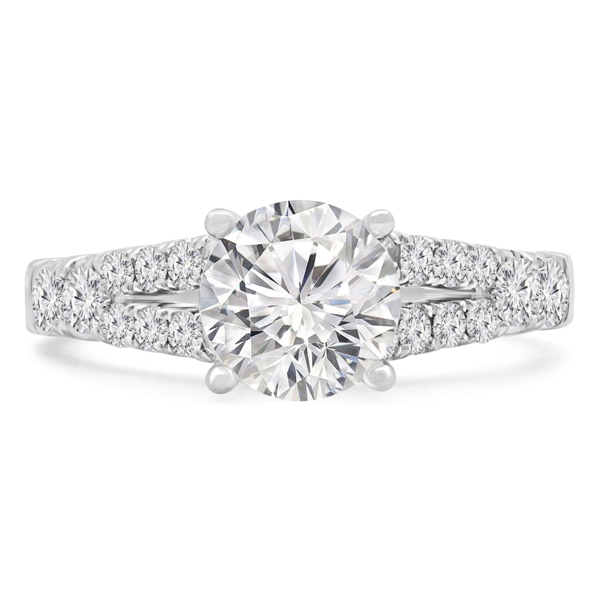MD250023-3.5 1.8 CTW Round Lab Created Diamond Split-Shank Solitaire with Accents Engagement Ring - 14K White Gold - Size 3.5