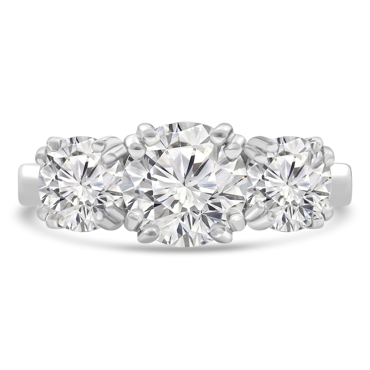 MD250230-6.5 2 CTW Round Lab Created Diamond Vintage Double-Prong Three-Stone Engagement Ring - 14K White Gold - Size 6.5