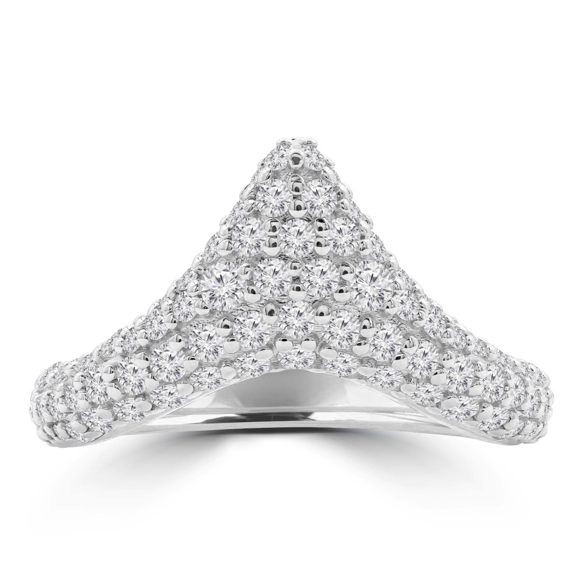 MD250253-4 0.87 CTW Round Lab Created Diamond Pave Chevron Cocktail Ring - 14K White Gold - Size 4