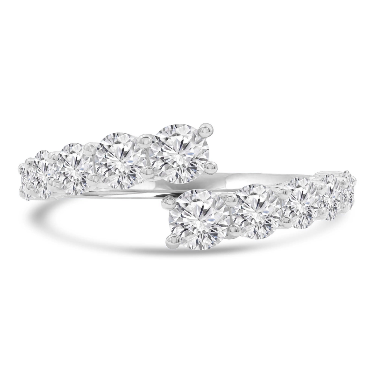 MD250256-9 1.75 CTW Round Lab Created Diamond Open Bypass Cocktail Ring - 14K White Gold - Size 9