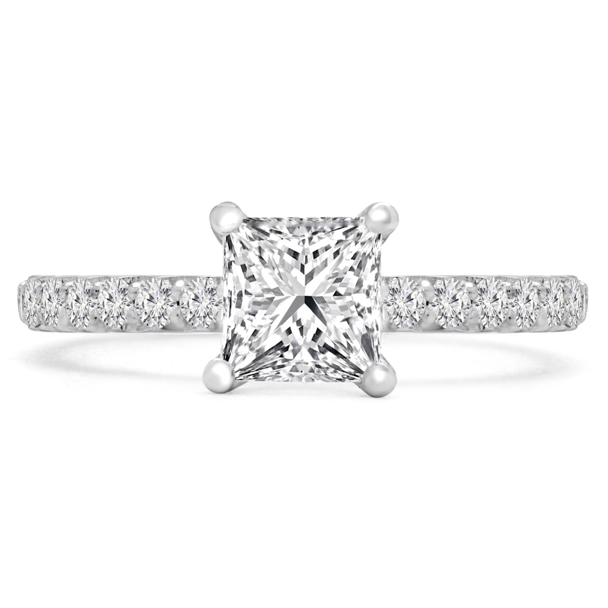 MD240421-4.5 1.66 CTW Princess Diamond Shared Prong Solitaire with Accents Engagement Ring - 14K White Gold - Size 4.5