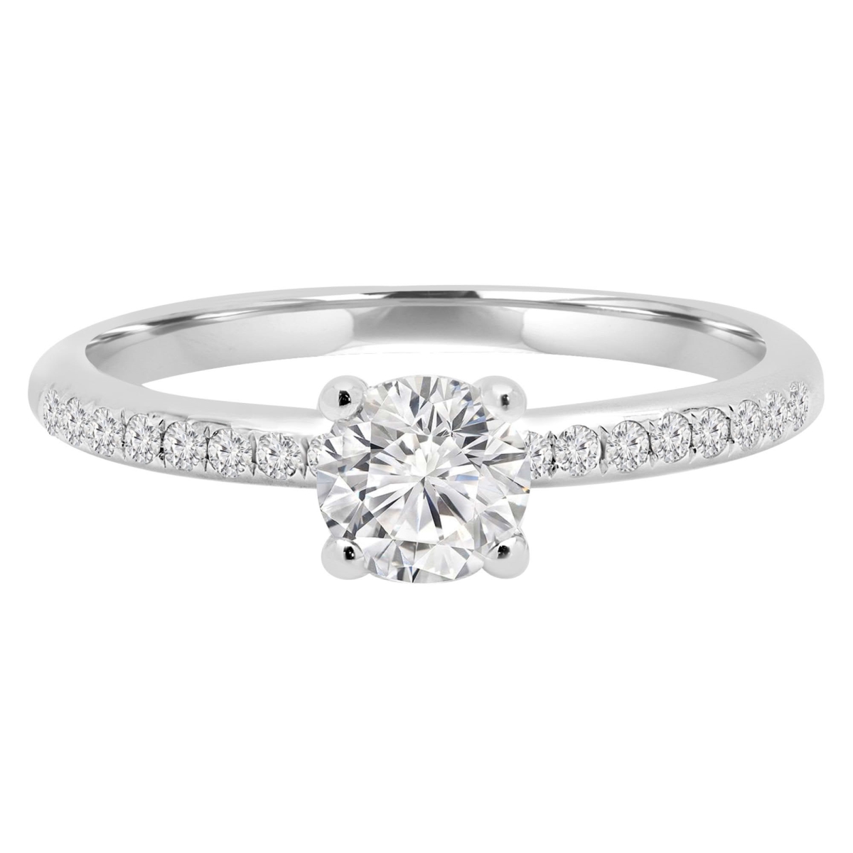 MD240440-8 0.6 CTW Round Diamond Solitaire with Accents Engagement Ring - 14K White Gold - Size 8