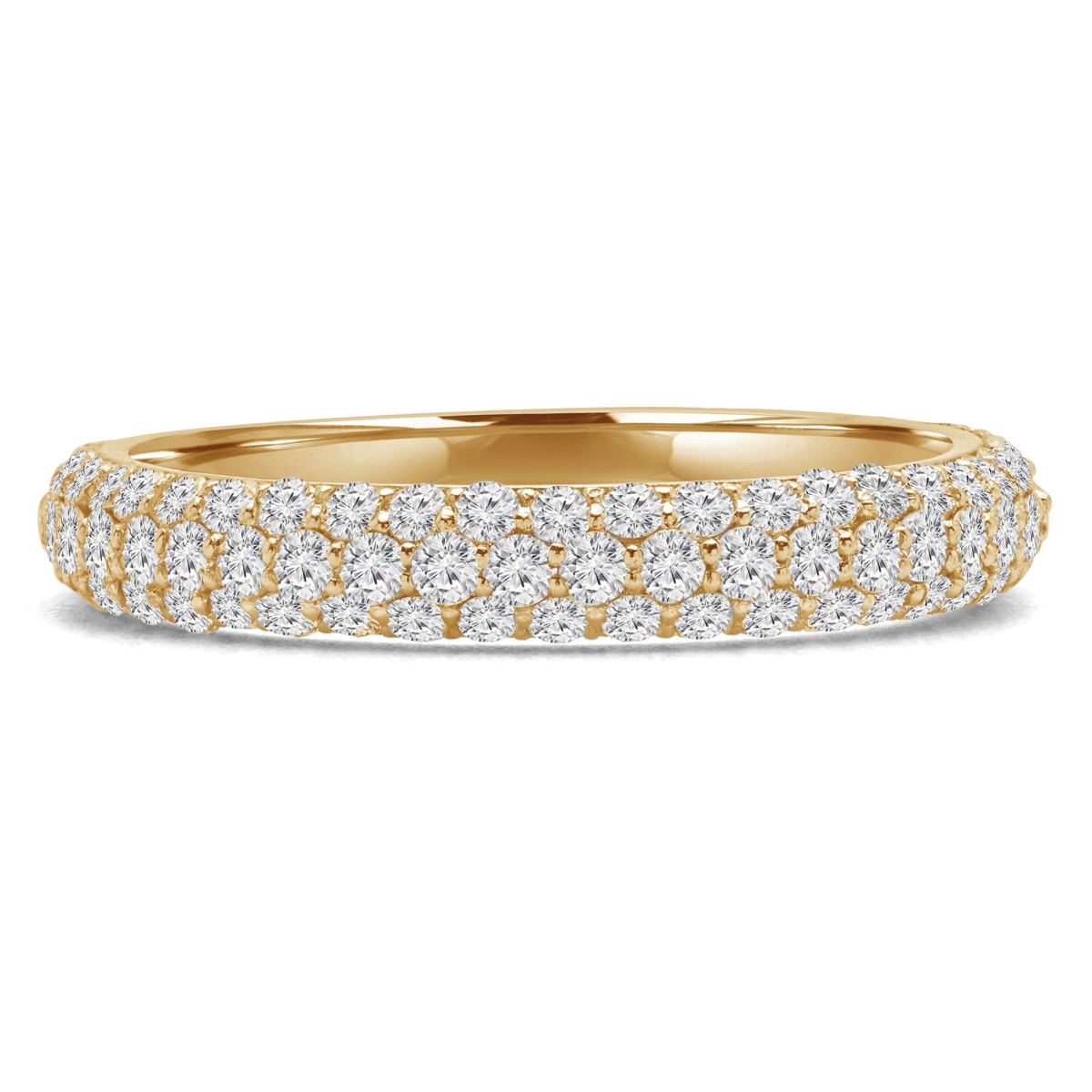 MD250072-7 0.66 CTW Round Lab Created Diamond 3 by 4 Way Three-Row Semi-Eternity Anniversary Wedding Band Ring - 14K Yellow Gold - Size 7
