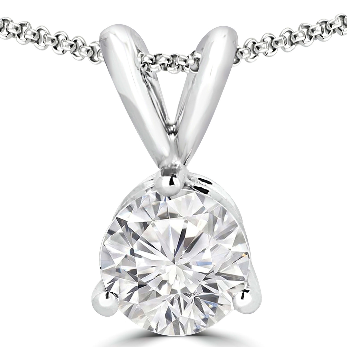 MD250111 0.5 CTW Round Lab Created Diamond 3-Prong Solitaire Pendant Necklace - 14K White Gold