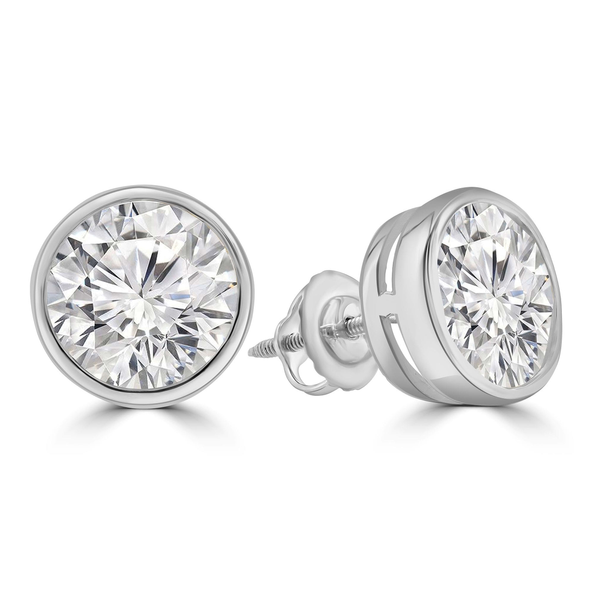 MD250151 3 CTW Round Lab Created Diamond Bezel Set Stud Earrings - 14K White Gold