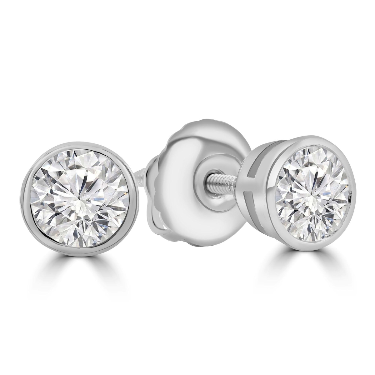 MD250153 0.75 CTW Round Lab Created Diamond Bezel Set Stud Earrings - 14K White Gold