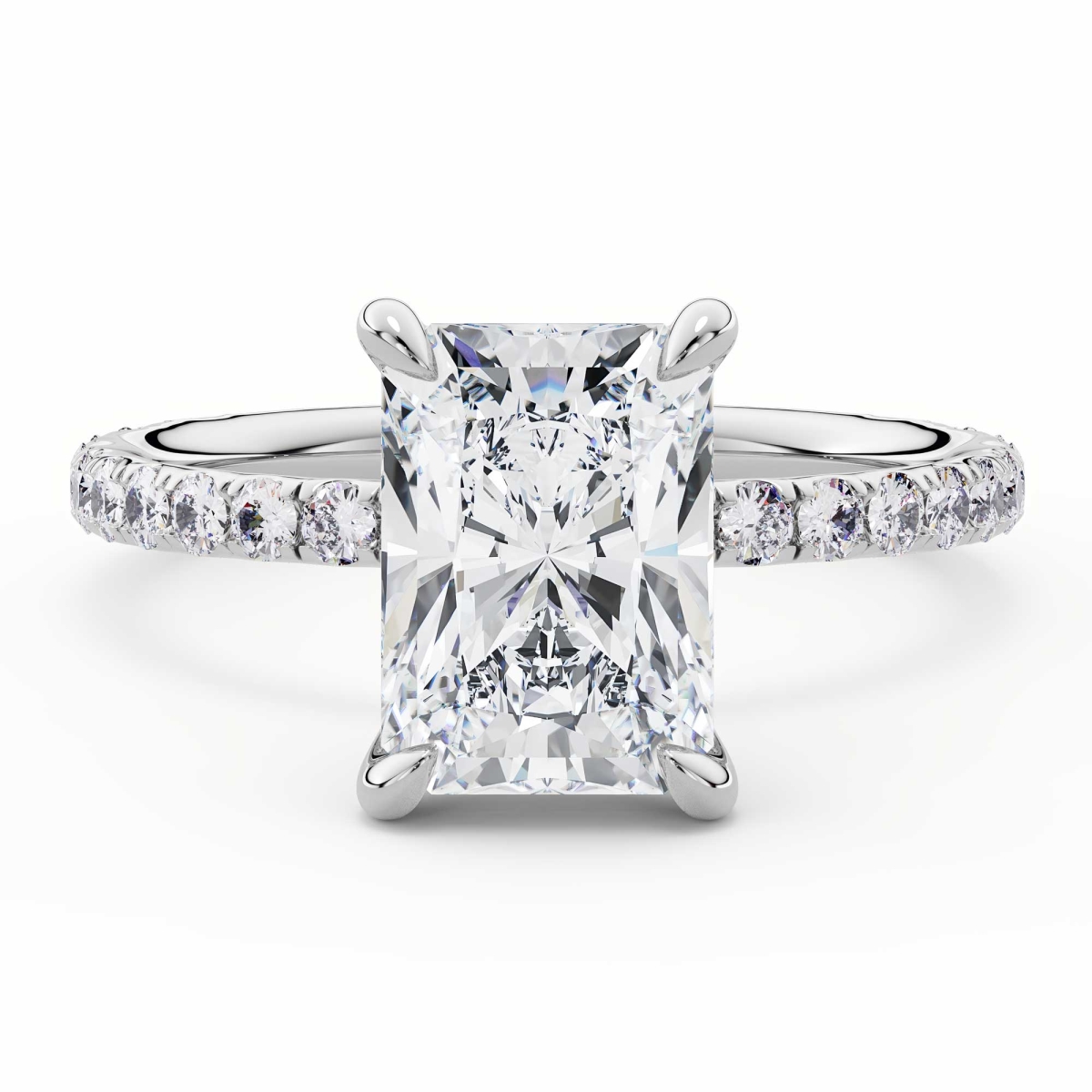 MD250195-8.5 2.87 CTW Radiant Lab Created Diamond Solitaire with Accents Engagement Ring - 14K White Gold - Size 8.5