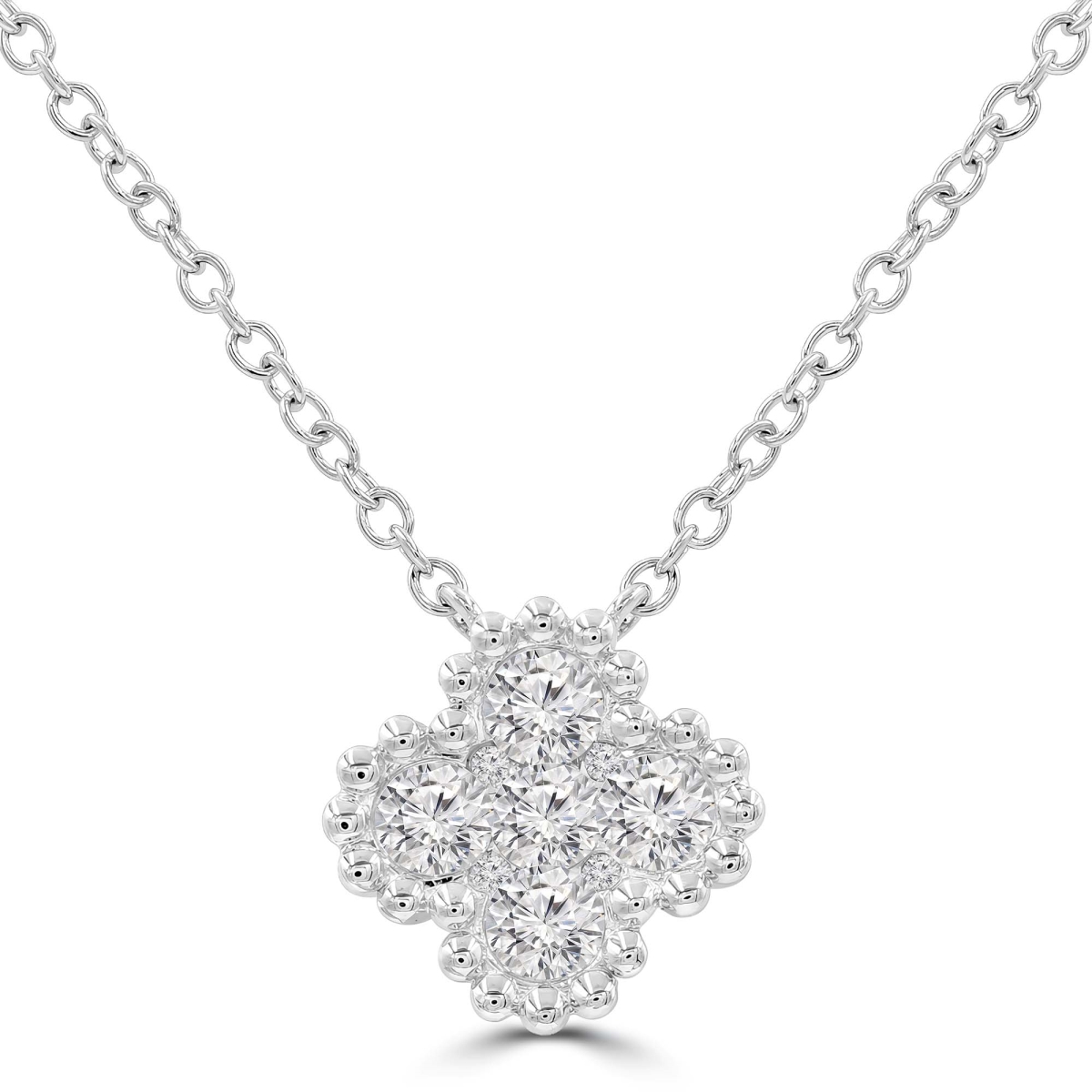 MD250352 0.5 CTW Round Diamond Floral Cluster Clover Necklace - 18K White Gold