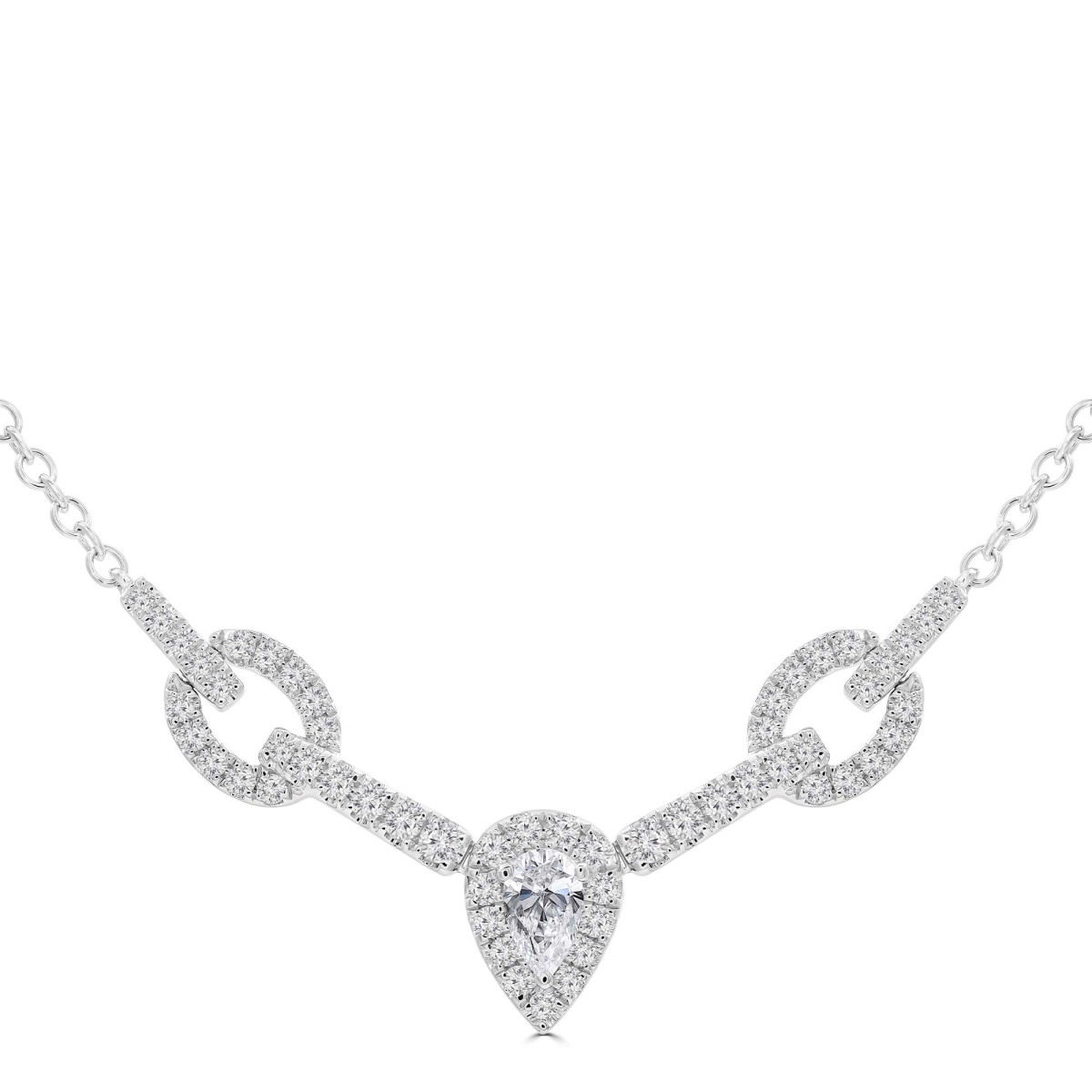 MD250333 0.6 CTW Pear Diamond Heart Station Necklace - 18K White Gold
