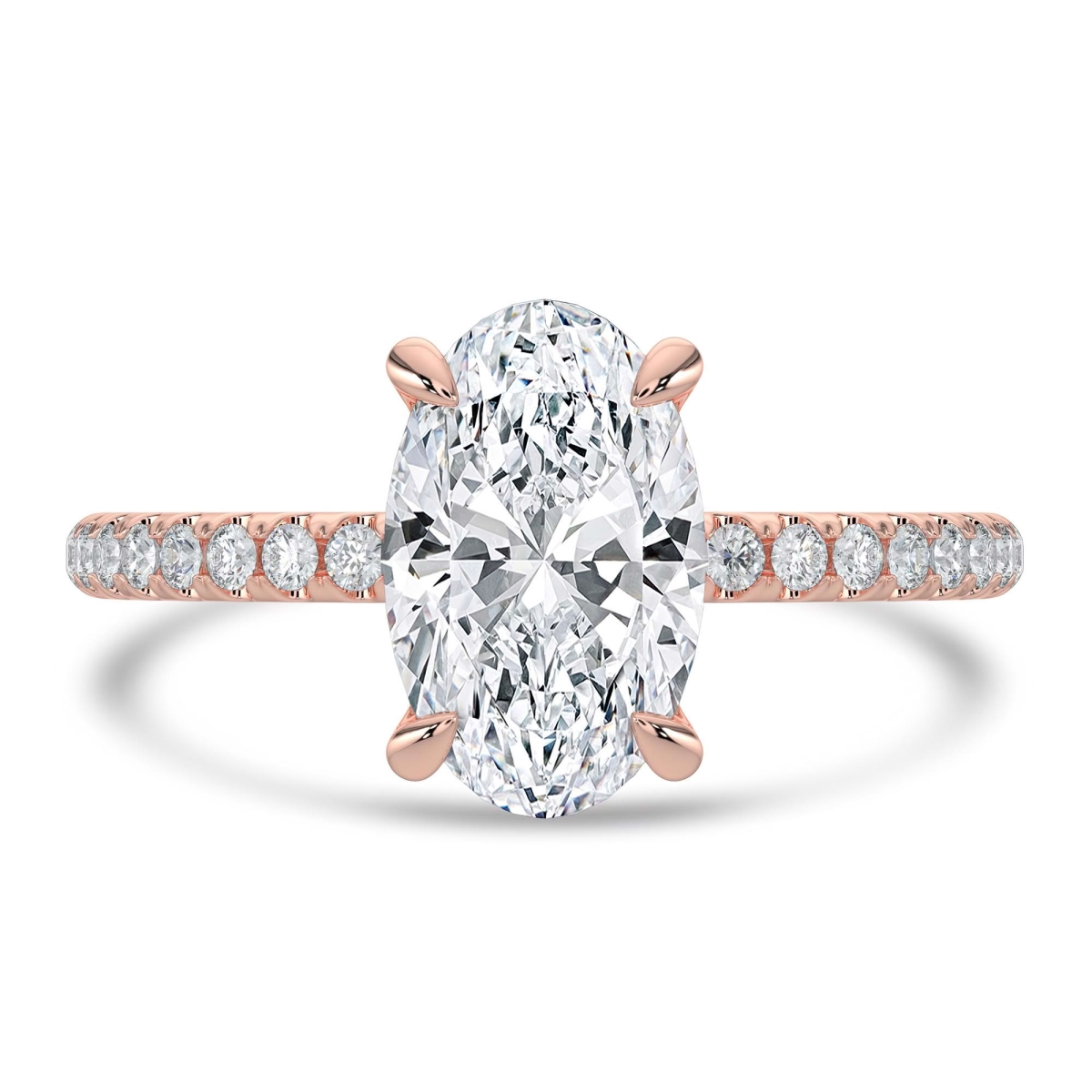 MD250186-7 3.75 CTW Oval Lab Created Diamond Hidden Halo Solitaire with Accents Engagement Ring - 14K Rose Gold - Size 7